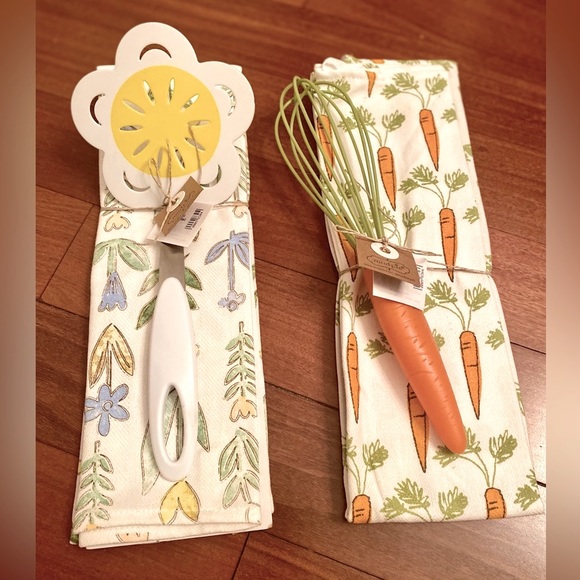 Set/2 Mudpie NWT Carrot Dish Towel & Utensil Set & Flower Dish Towel Utensil Set - Picture 11 of 11